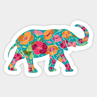 Floral Elephant Silhouette - Tropical on Yellow Sticker